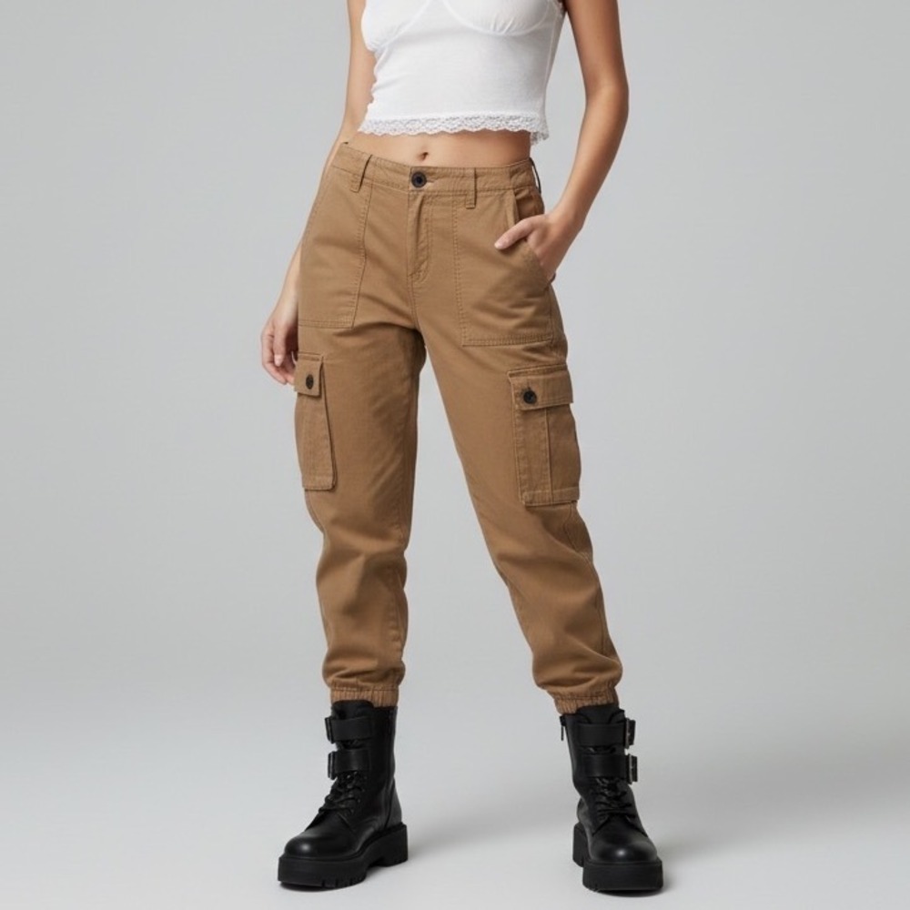 OVS Cargo Jogger Pants Tan Khaki Utility Gorpcore Streetwear Y2K Military Sz 31
